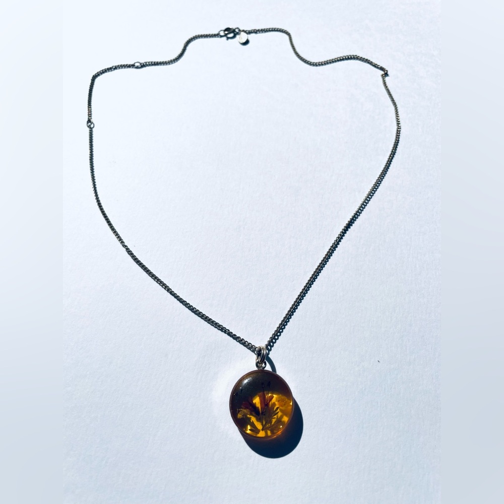 Vintage Real Dried Flower Necklace With Avon Chain - Picture 3 of 7